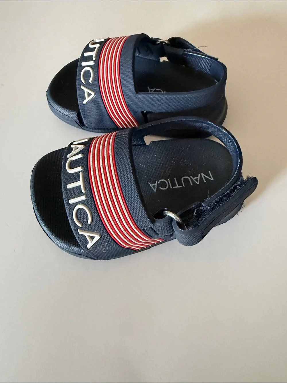 Nautica Navy and Red Kids Slide Sandals with Logo Strap
